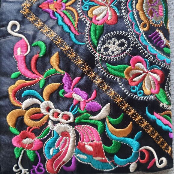 Mexican Colorful Embroidered 10x6 Small Wristlet Bag Sectioned Purse Clutch - Picture 7 of 10